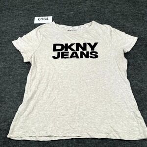 DKNY Jeans T Shirt Womens XL Gray Cotton Spell Out Logo Crew Neck Short Sleeve